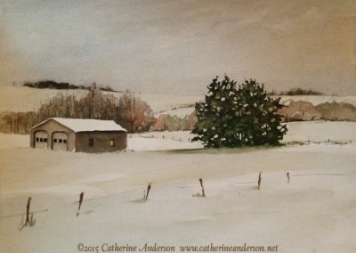 Watercolor Landscapes : Cherryfield, Watercolor painting of a snow scene with trees by Catherine Anderson, AWS