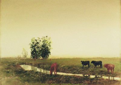 Cows and Livestock Paintings : Cows and Stream, 30" x 22" Watercolor painting by Catherine Anderson, AWS