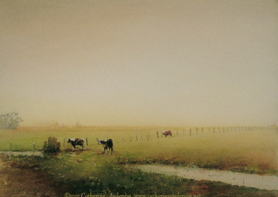Cows and Livestock Paintings : Cows in the Fog, 30" x 22" Watercolor painting by Catherine Anderson, AWS